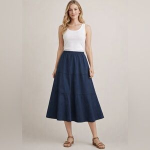 Christopher & Banks Tiered Midi Skirt Cotton Coastal Peasant Boho Large